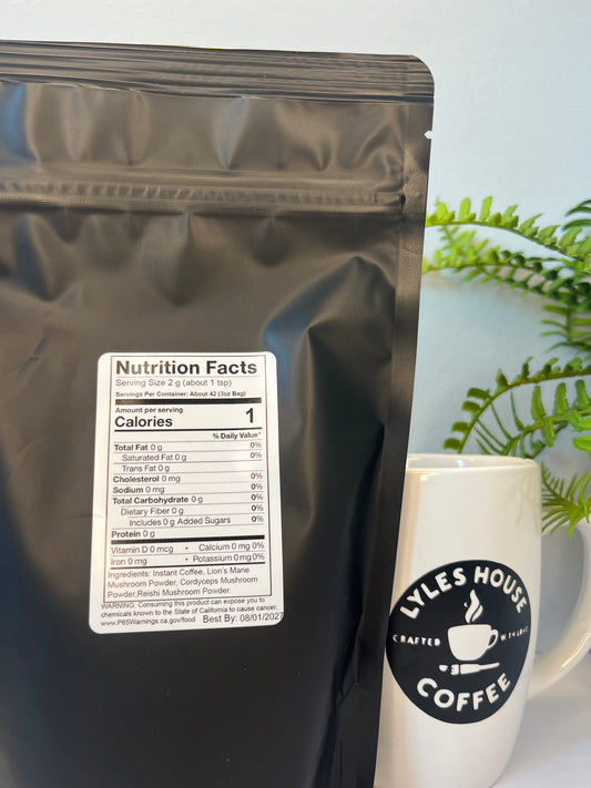 Instant Mushroom Coffee: Lion's Mane, Cordyceps & Reishi | 3 oz